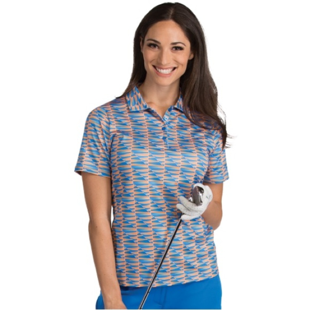 Antigua Geometric Orange Blue Pattern Golf Polo Women’s Shirt Size XL